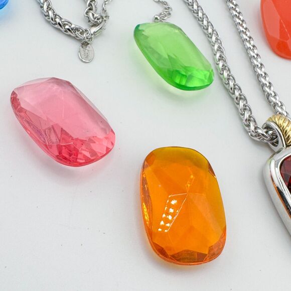 Signed Joan Rivers Interchangeable Glass Gem Necklace 9 Colors Silver Tone Chain - Picture 7 of 14